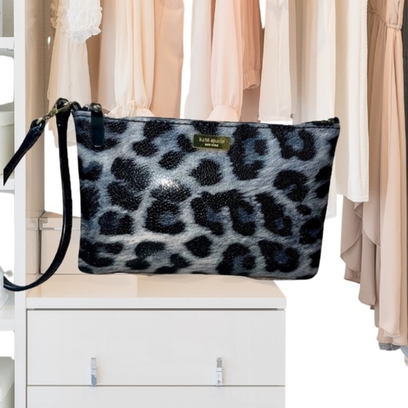Kate Spade Black Leopard Print Wristlet - Picture 1 of 10